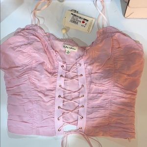 Lace up ruffled crop top